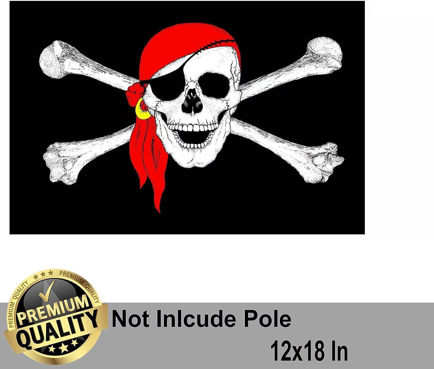Jolly Roger Pirate Boat Flag 12x18 Made In USA- Small Red Bandana Pirate  Yacht Skull Flags with Cross Bones Heavy Duty 3 Ply Banner for Beach Decor  Boat Outside Red Bandana Pirate
