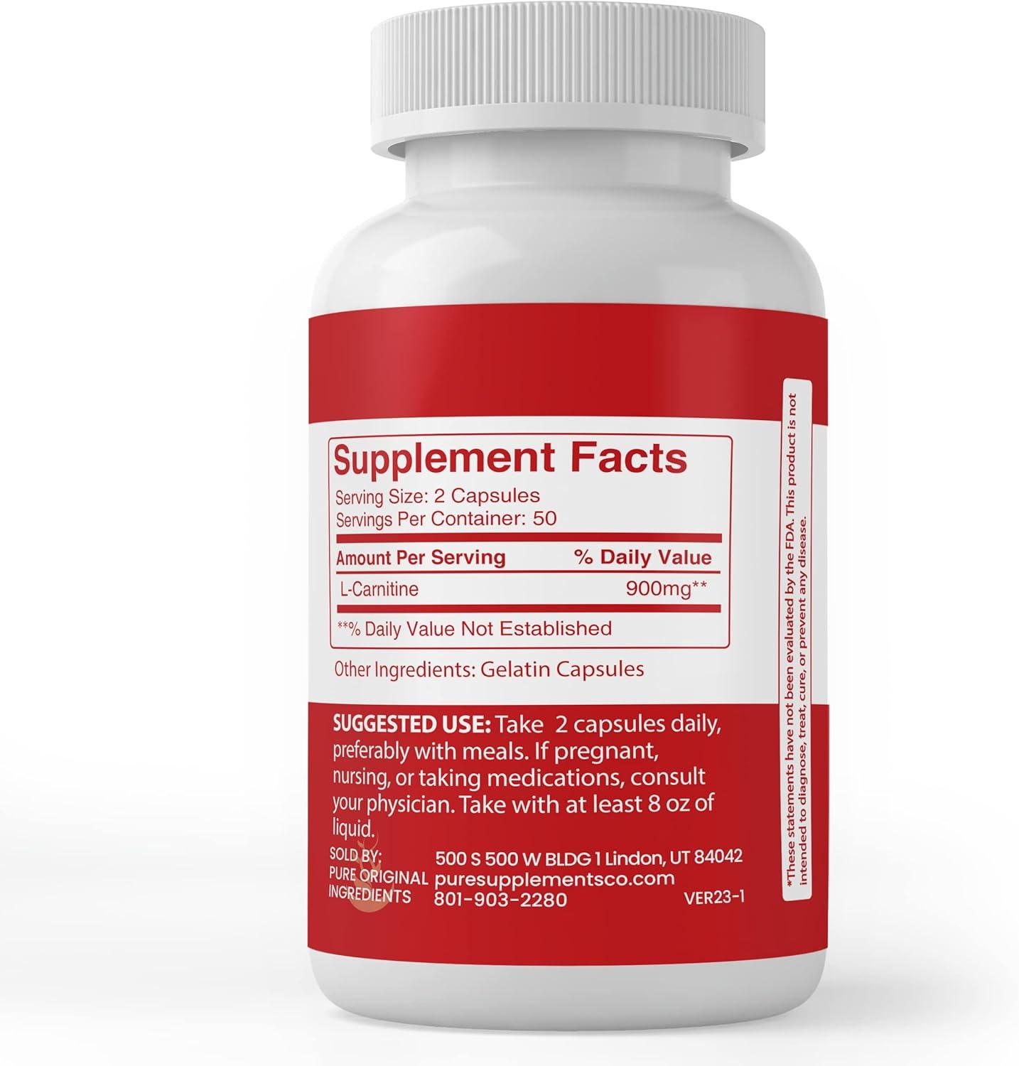 Buy PURE ORIGINAL INGREDIENTS L-Carnitine (100 Capsules) - No Additives Lab  Verified - Fast International Shipping | Buy Now with Express International  Delivery