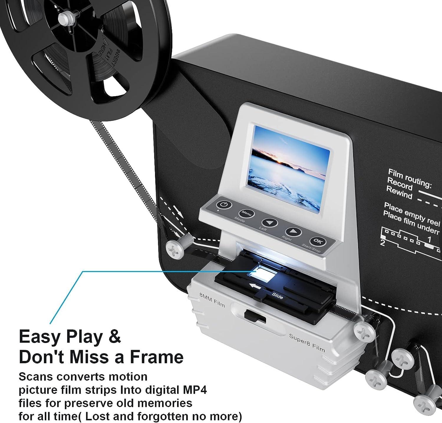 8mm & Super 8 Reels to Digital Film Scanner Converter, Film Digitizer with  2.4 Screen, Convert 3 4 5 7 9 Reels View Frame by Frame into 1080P Digital  MP4 Files,Sharing 