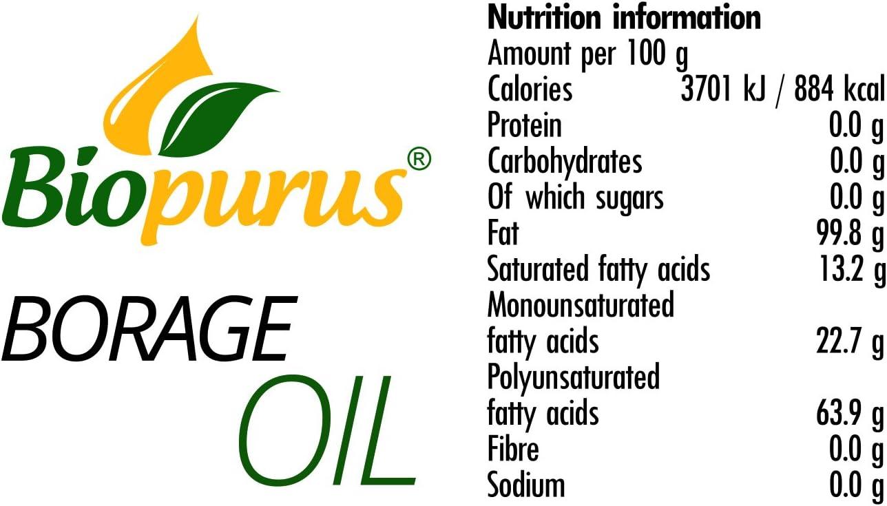 Biopurus Organic Cold Pressed Borage Seed Oil 250ml Certified Pure