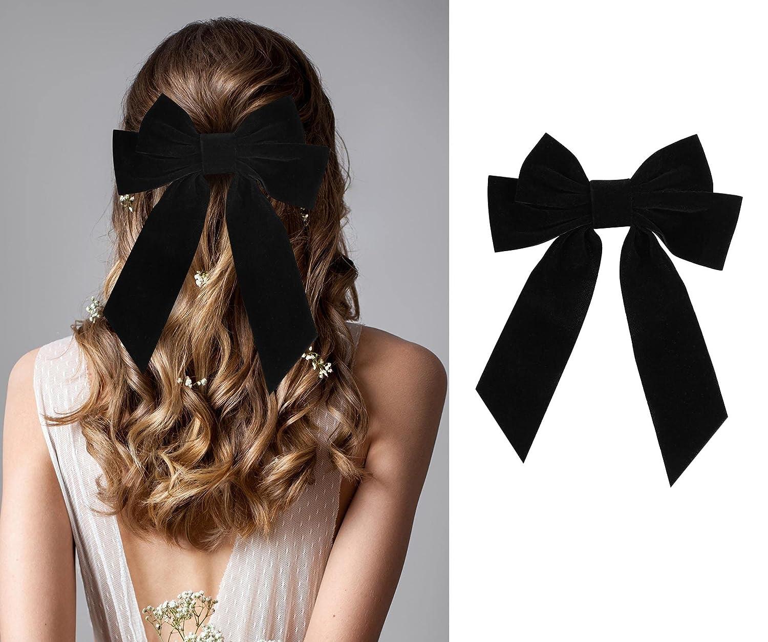 Big Hair Bows for Women Girl, 7 Velvet Black Hair Clip Accessories, Gift  for Mom, Elegant Hair Decor for Wedding Prom Dating