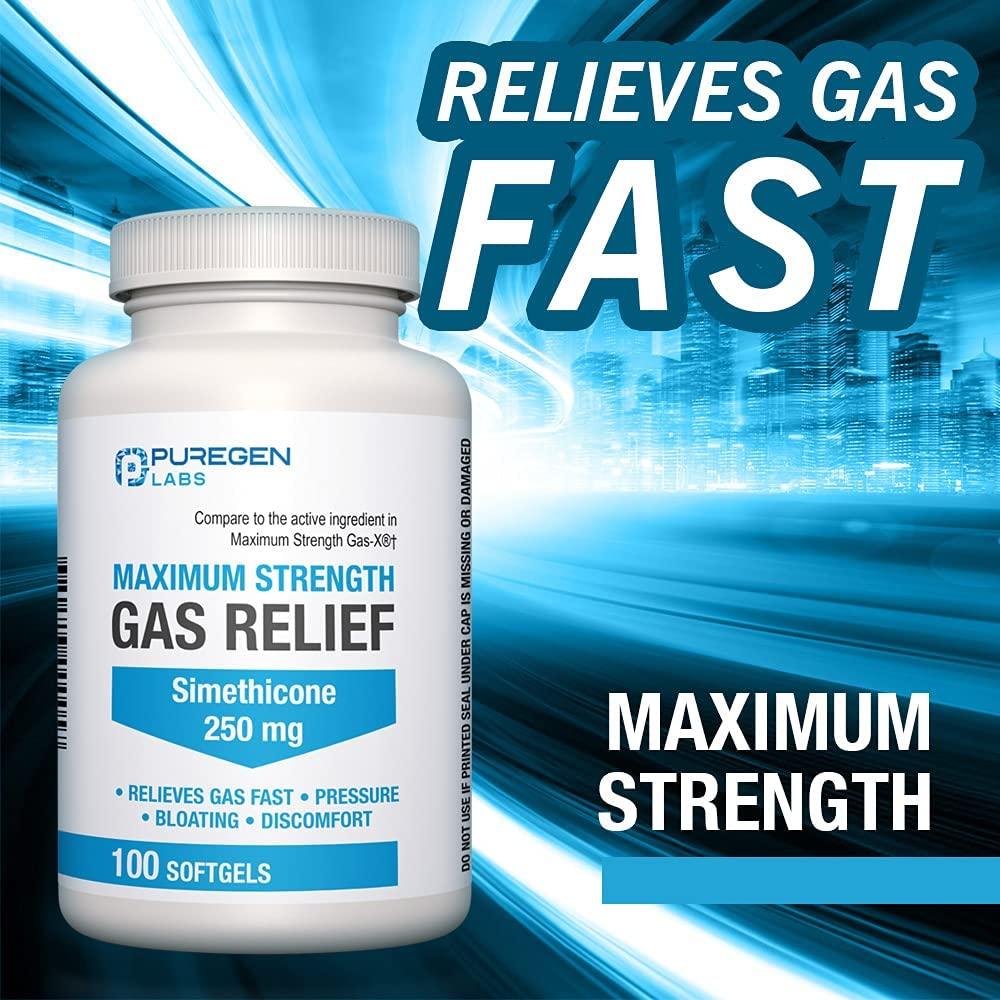 Maximum Strength Gas Relief Softgels 250mg 200 Count Relieve Pressure, Bloating &
