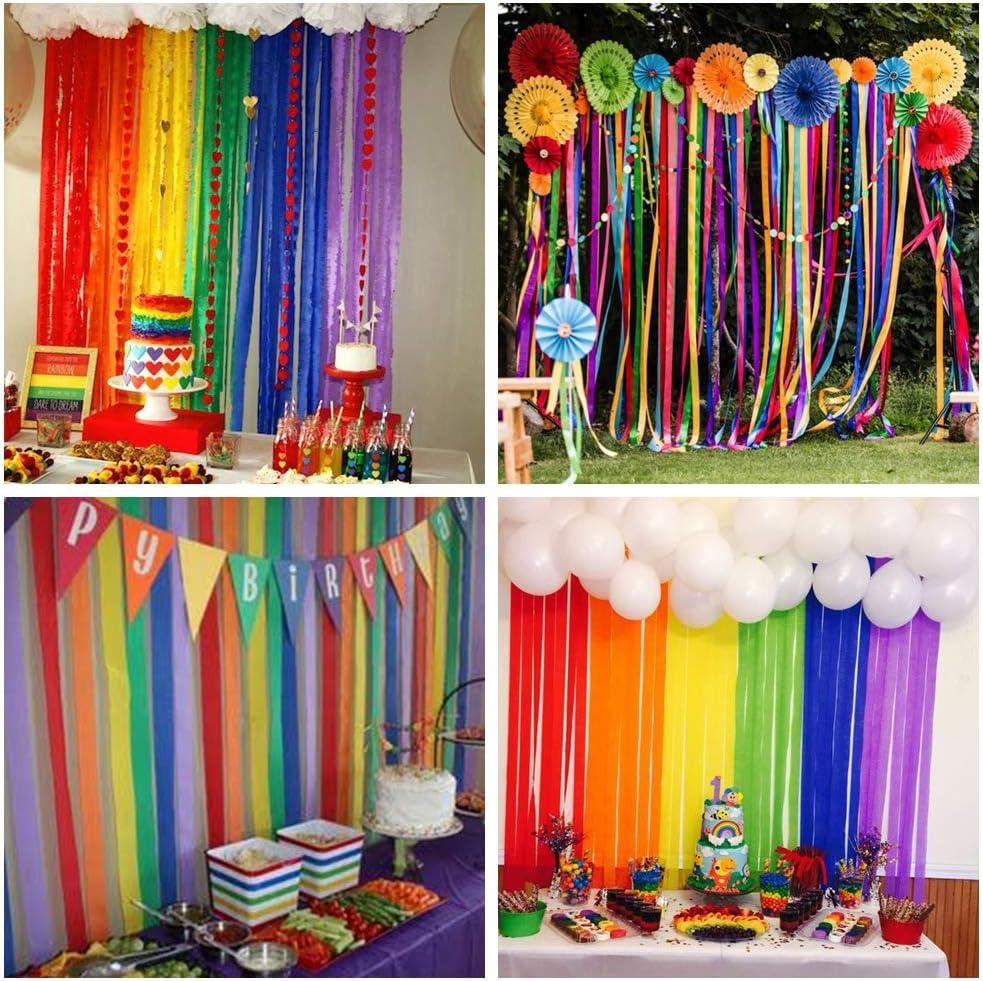 Party Streamers Rainbow Party Decorations,Crepe Paper Streamers 8 Rolls with Tinsel Curtain Party Backdrop Glitter,Set of Rainbow Streamers in
