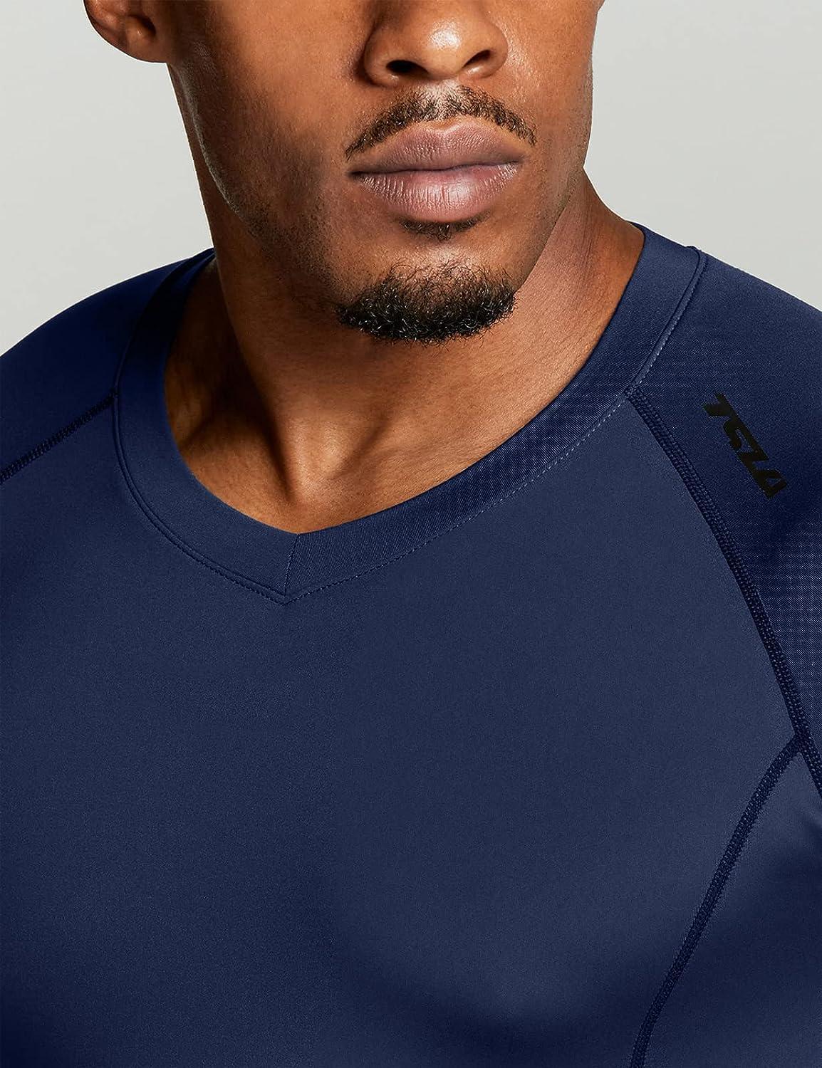 TSLA Men's Thermal V-Neck Long Sleeve Compression Shirts, Athletic