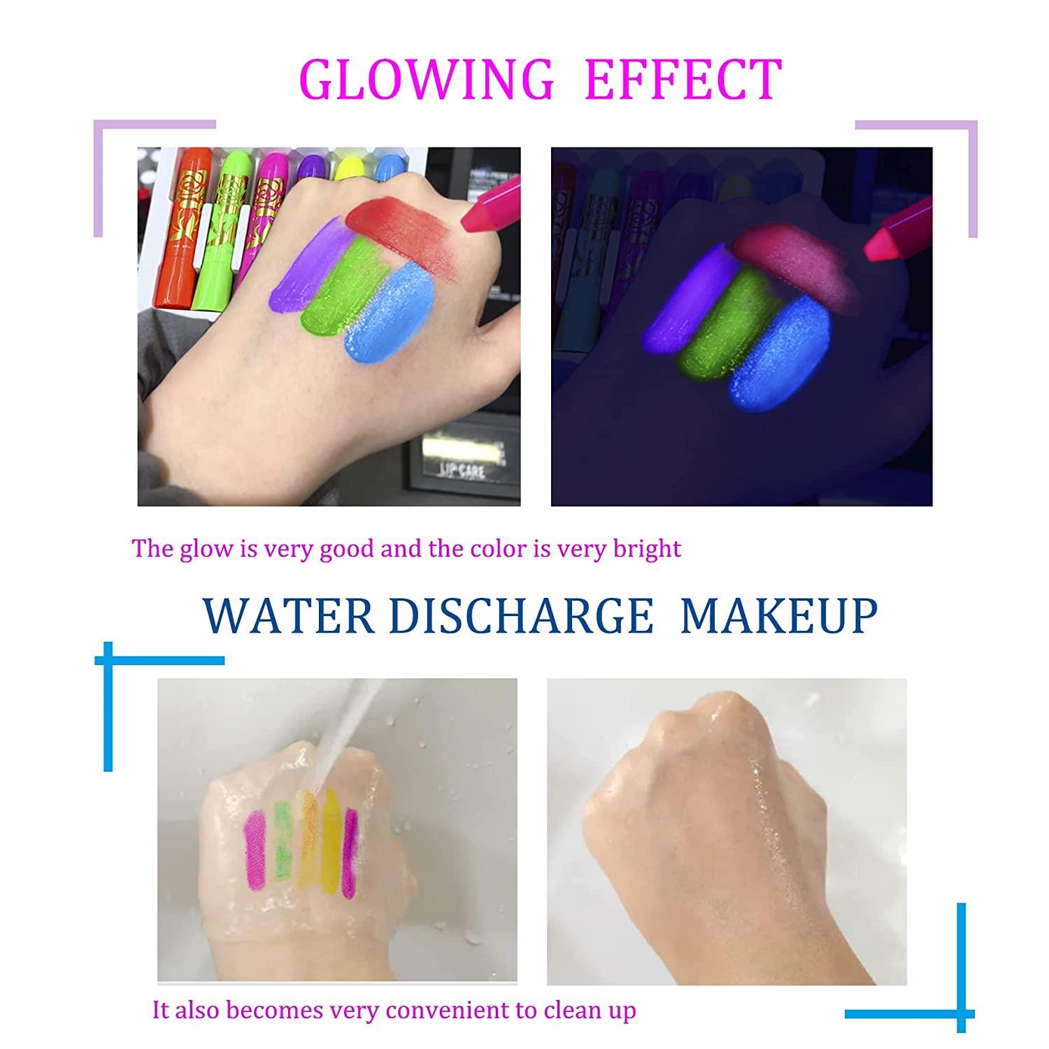 Glow in The Black Light Face Paint Crayons Kit, UV Black Light