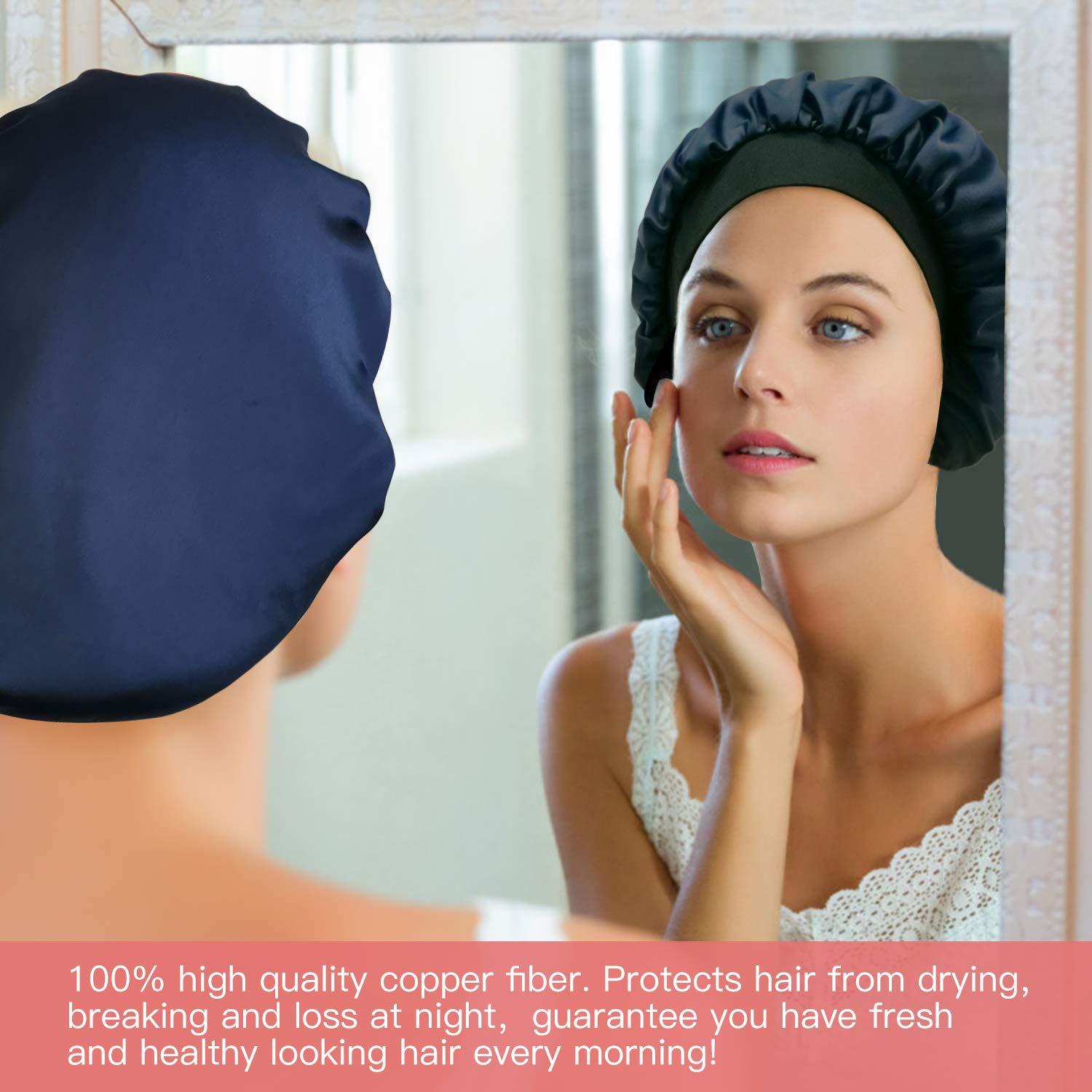 Large Copper Infused Satin Sleep Cap for Women 2 Pieces