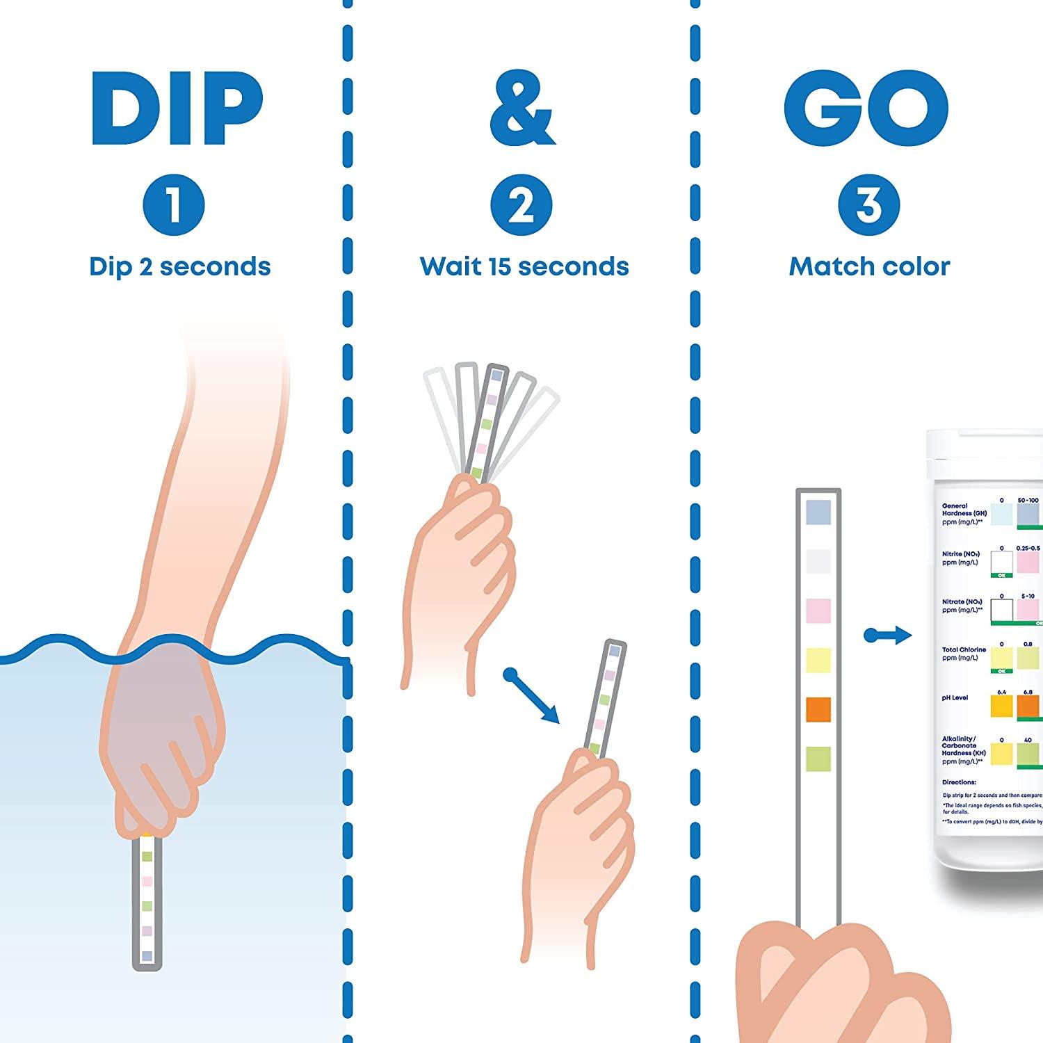 DIP & GO Aquarium Test Strips Ammonia Test Kit for Aquarium 6 in 1