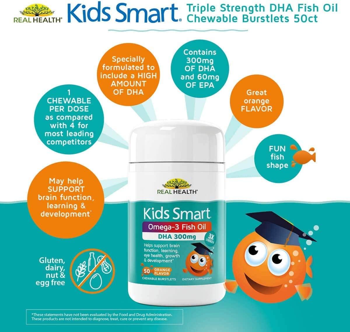 Real Health Kids Smart DHA Omega3 Chewable Supplement, 50 Count
