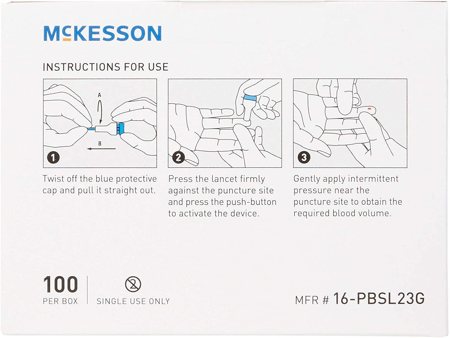 McKesson Safety Lancets, Sterile, PushButton, 23 Gauge Needle, 1.8 mm