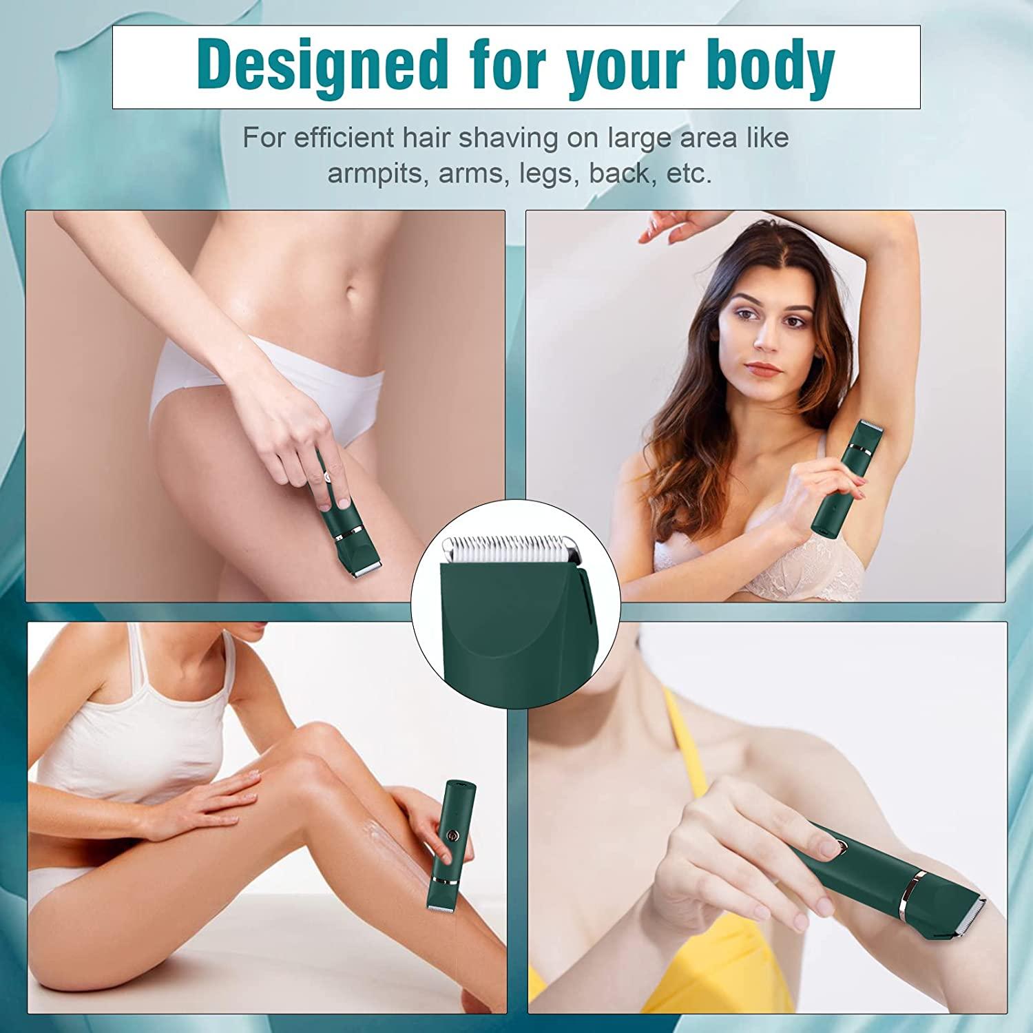 Bikini Trimmer for Women, YBLNTEK 2-in-1 Electric Razors for Women,  Electric Lady Clipper Pubic Hair Groomer, Hair Removal Razor Body Trimmer  for Women Arms,Legs and armpits, IPX7 Waterproof Wet/Dry Green