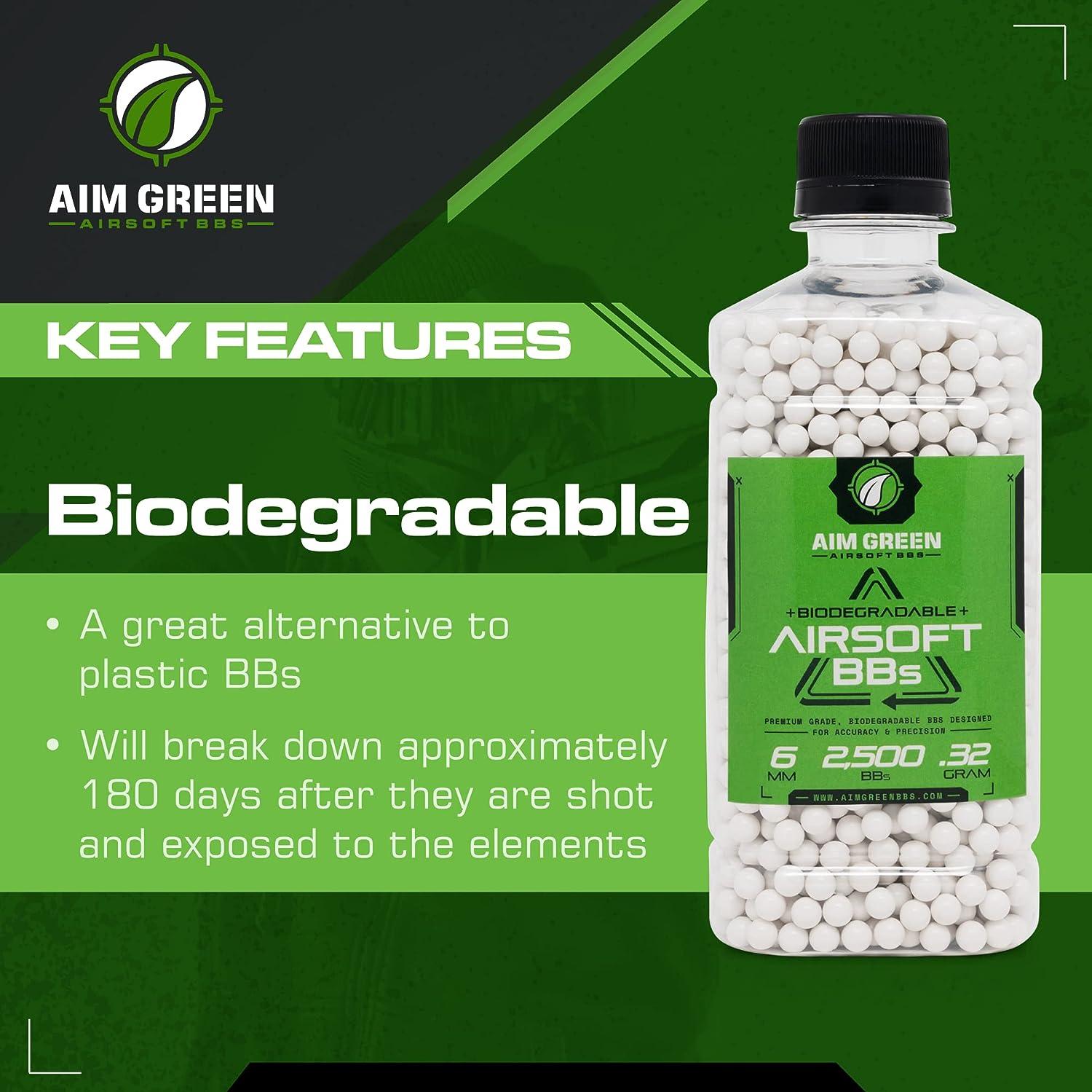 Aim Green Biodegradable Airsoft BBS, PremiumGrade 6mm Airsoft BBS .32g