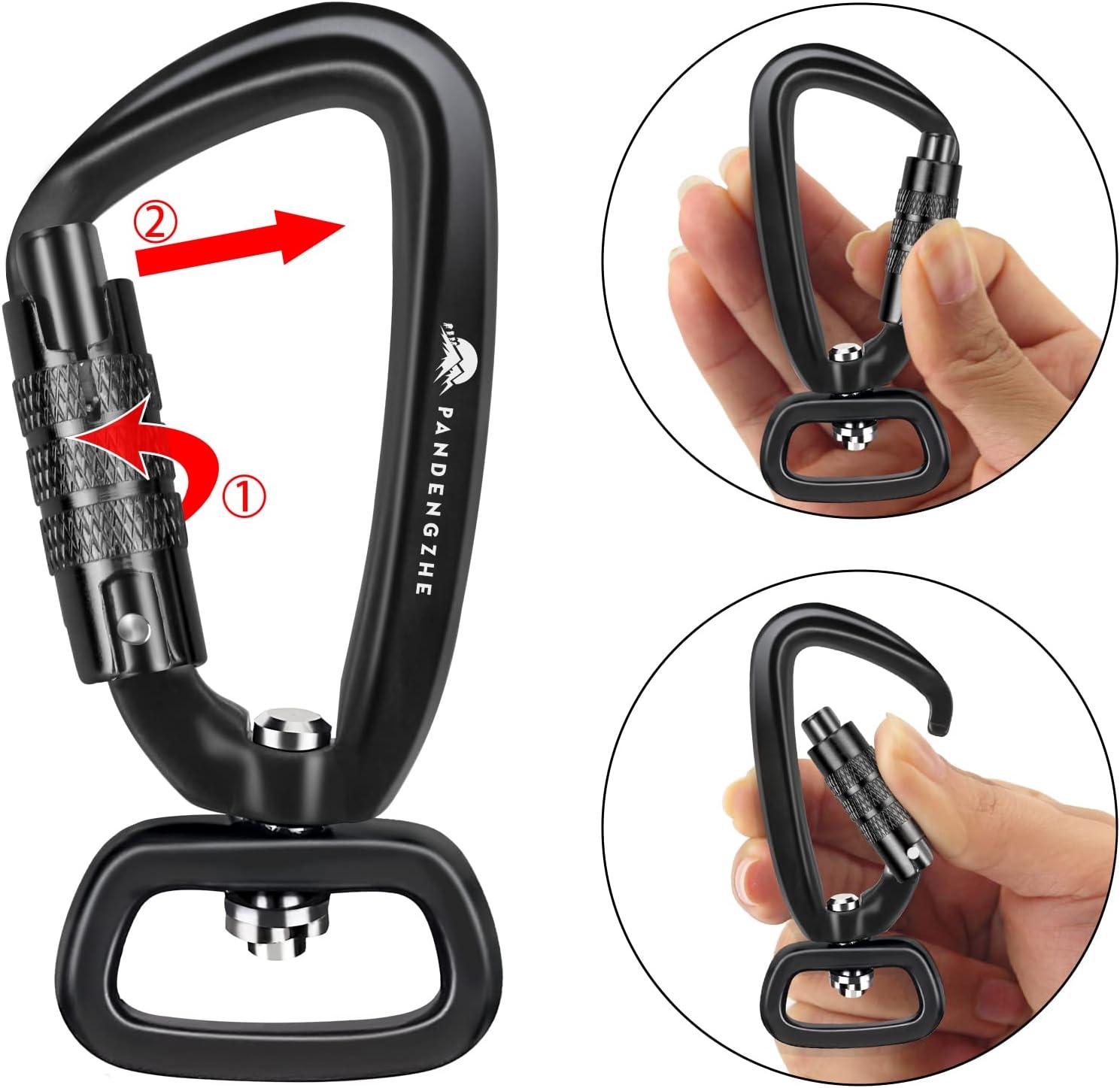 PANDENGZHE Locking Carabiner Clips 2.5 with Swivel Clasp for Securing Pets Dog  Leash Harness Camping Hiking Backpack Outdoors Gym (2 Pack)