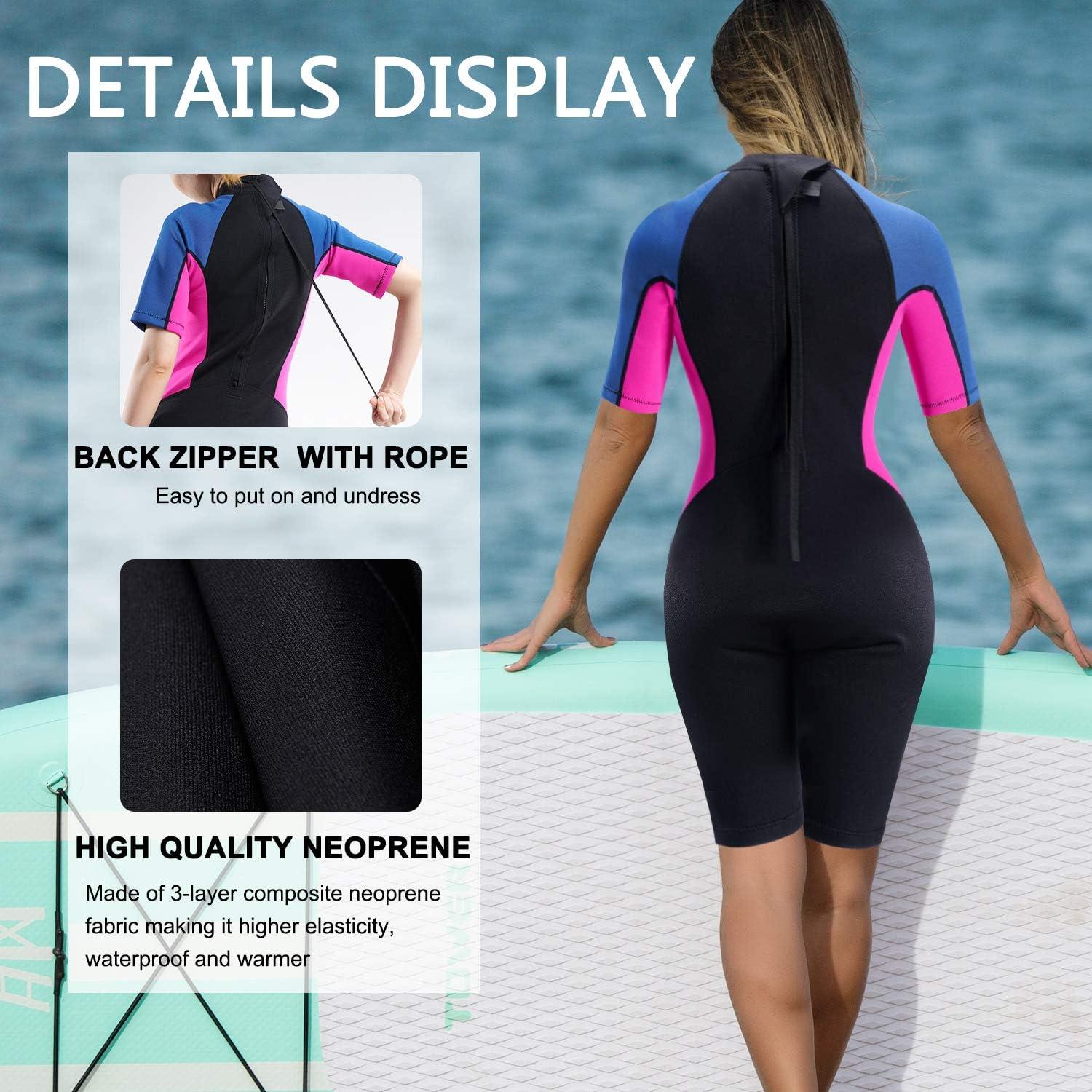 CtriLady Wetsuit Shorty Wetsuit for Women 1.5mm Neoprene Short Sleeve  Diving Suits with Back Zipper UV Protection Full Body Swimwear for Swimming  Diving Surfing Kayaking Snorkeling Black Medium