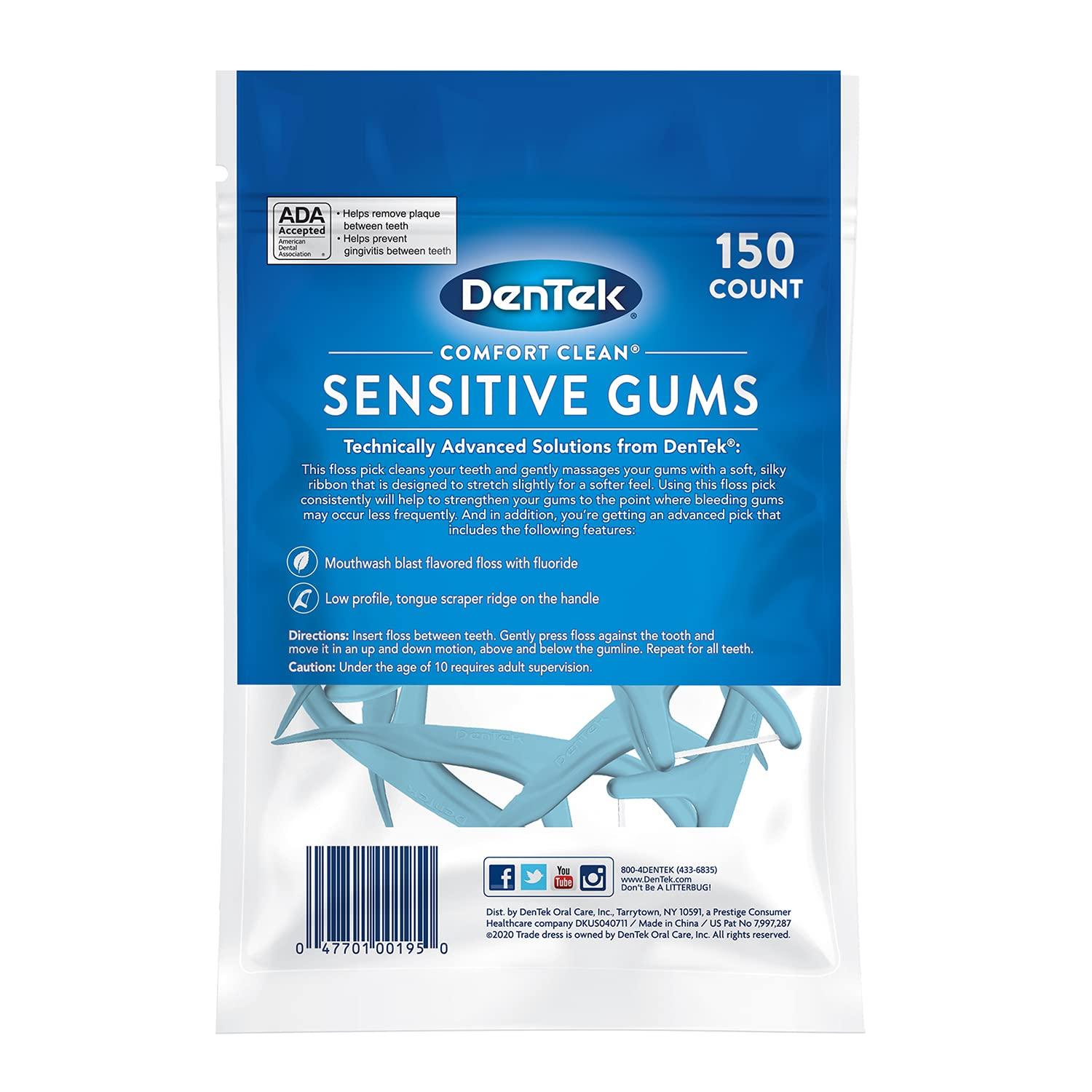 DenTek Comfort Clean Sensitive Gums Floss Picks 150 Count (Pack of 3