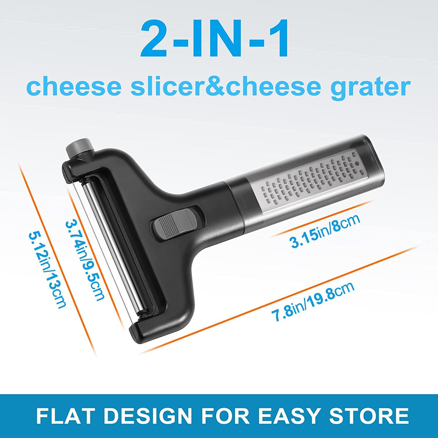 4-in-1 Cheese Chopper - Cheese Grater With Handle, Wire & Blade Attachments  - Instant Fridge Storage - Up To 2lb Blocks