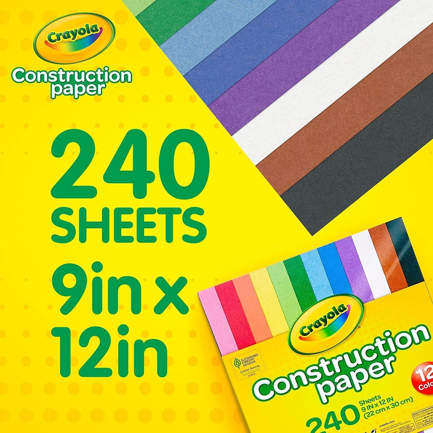 Crayola Construction Paper (240ct), 12 Assorted Colors, Kids Arts & Crafts  Paper, Gifts for Kids, Classroom Supplies for Teachers