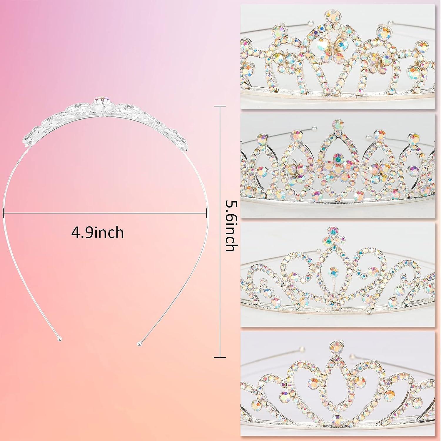 4pcs Princess Crowns Set AB Rhinestone Silver Crown for Girls
