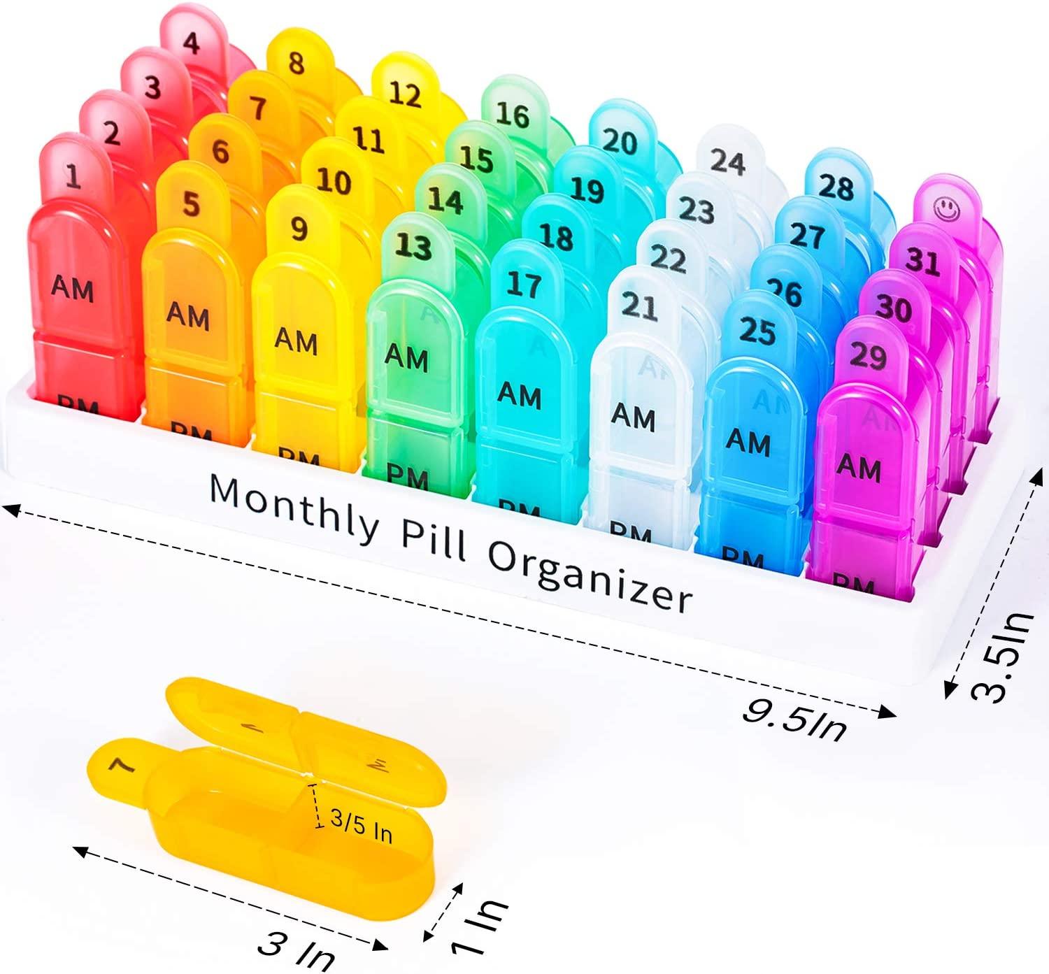 Daviky Monthly Pill Organizer 2 Times a Day, 30 Day Pill Organizer AM