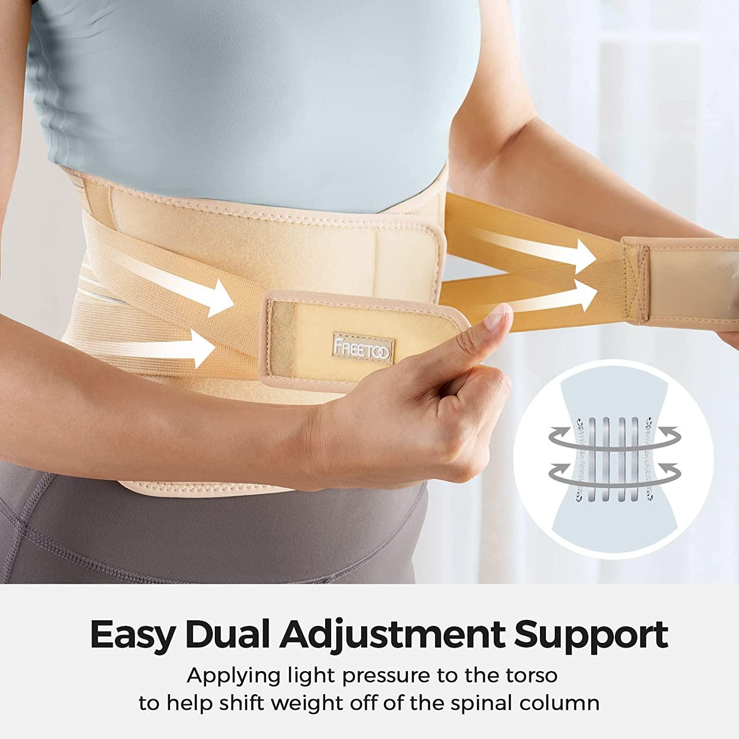 FREETOO Back Brace for Women Men Lower Back Pain Relief with 6 Stays