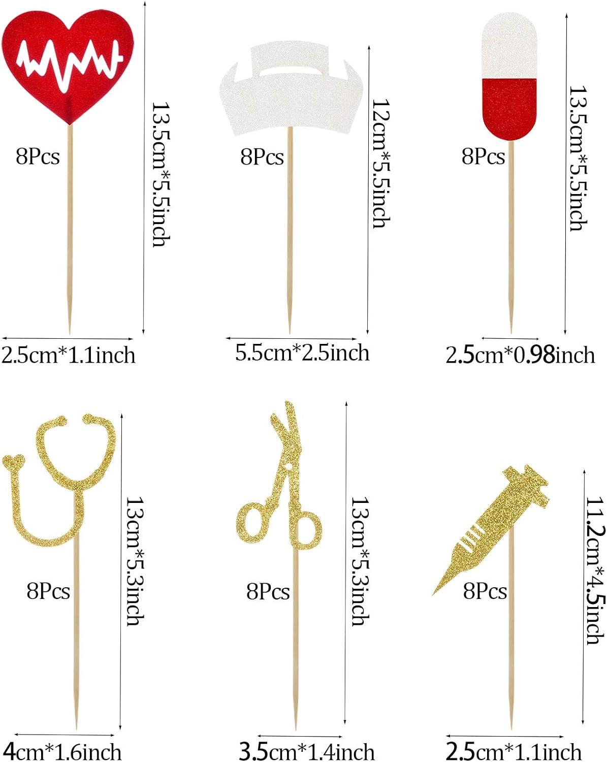 48 Pieces Nursing Cupcake Toppers Nurse Graduation Cupcake Toppers Rn Themed Cake Picks for ...