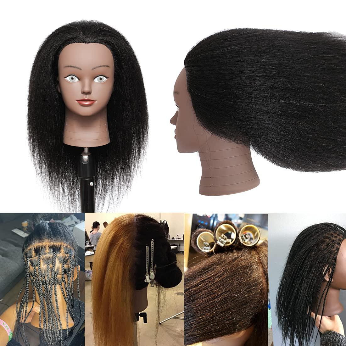 Mannequin Head with Human Hair Mannequin Head 14 inch 100% Real Hair  Training Head Doll Head for Hairdresser Practice Styling Cosmetology Mannequin  Head Hair with Free Clamp Stand (14 inch, D-D) 14 Inch D-D