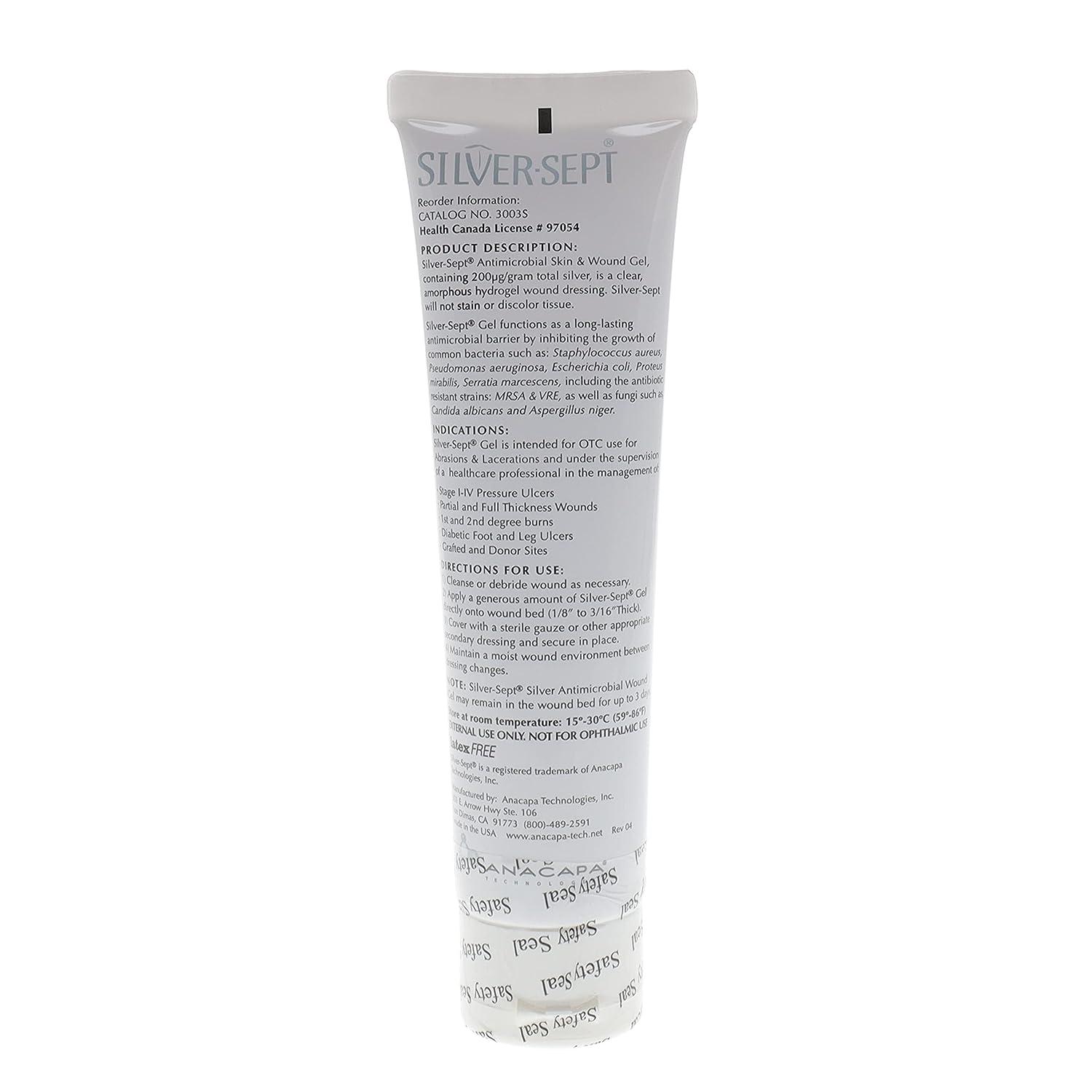 SilverSept Silver Antimicrobial Skin and Wound Gel, 3 oz. Tube for