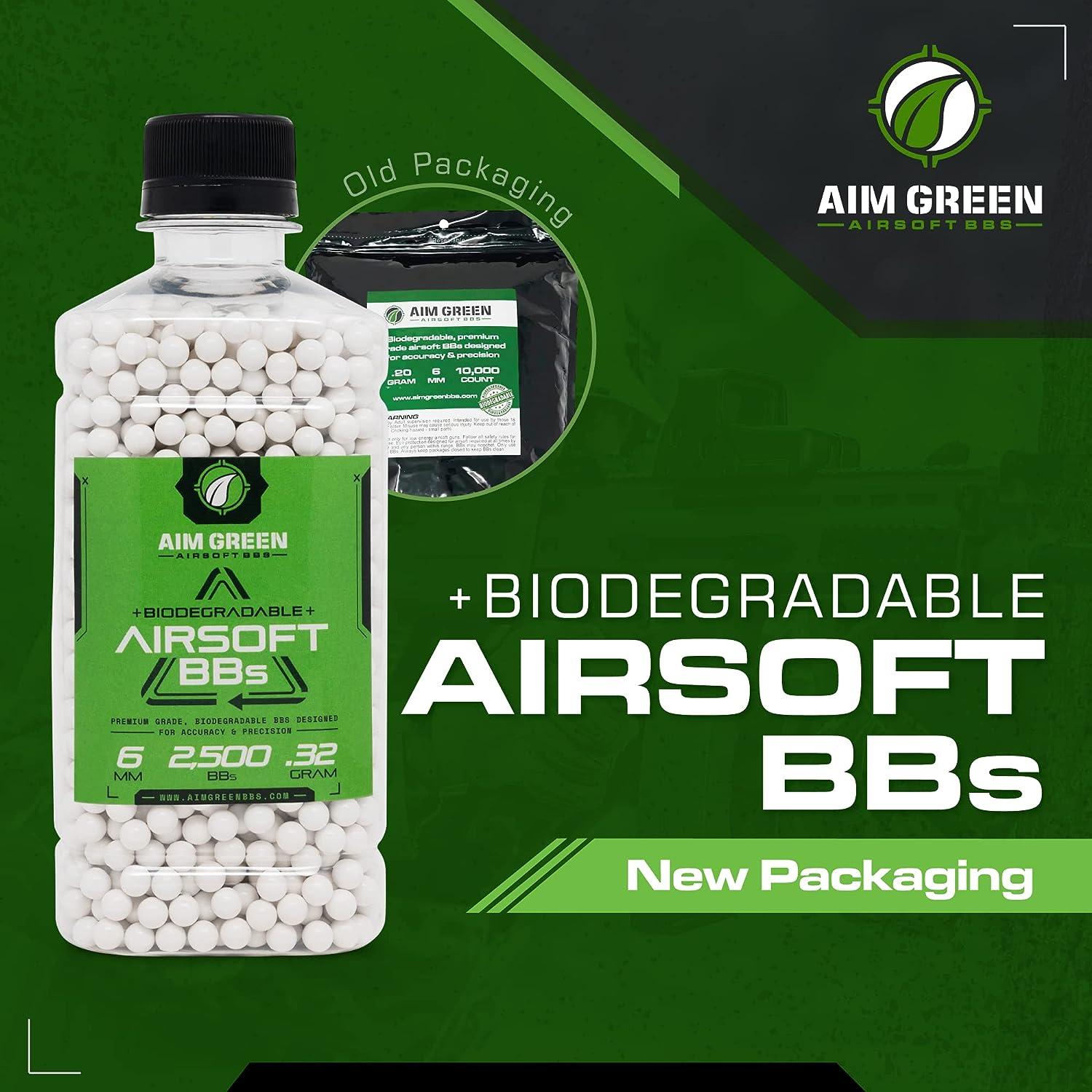 Aim Green Biodegradable Airsoft BBS, PremiumGrade 6mm Airsoft BBS .32g
