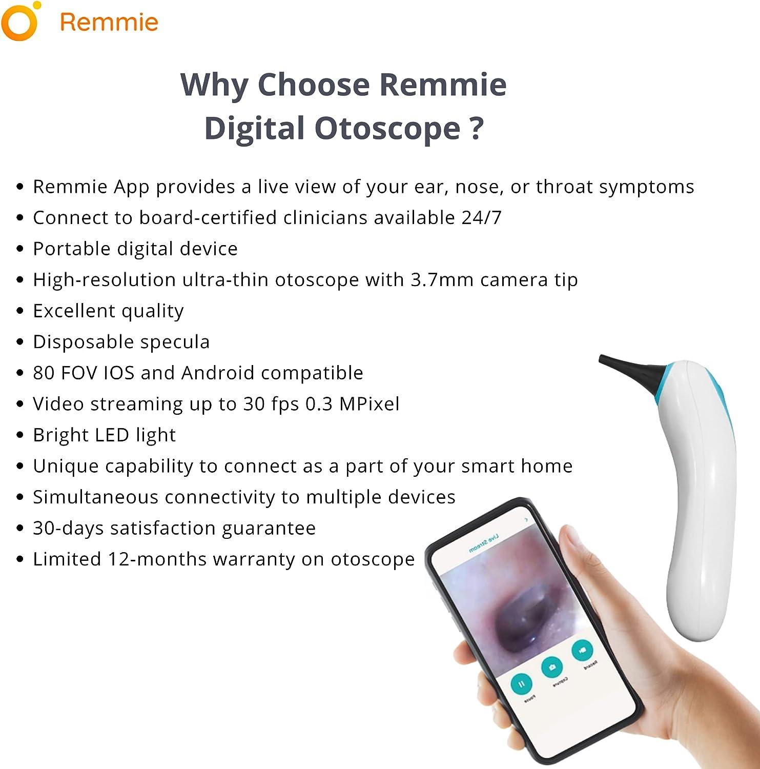 Remmie Health Wireless Otoscope Ear Camera Throat Skin Nose Camera