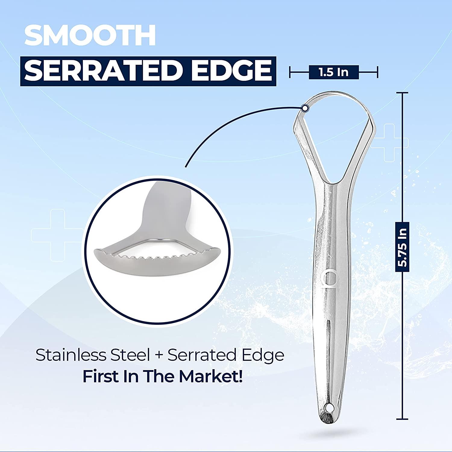Deep Clean Tongue Scraper Serrated Edge Design, (2pk) Stainless Steel