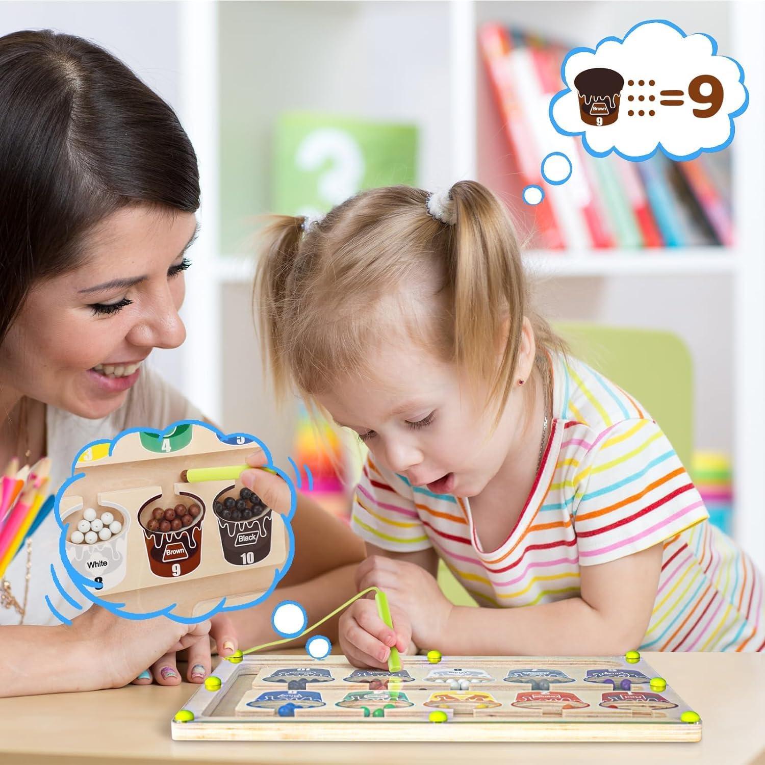 Gioco Magnetico Montessori In Legno – Labirinto Per Imparare Lettere E Colori, Per Bambini 2-6 Anni