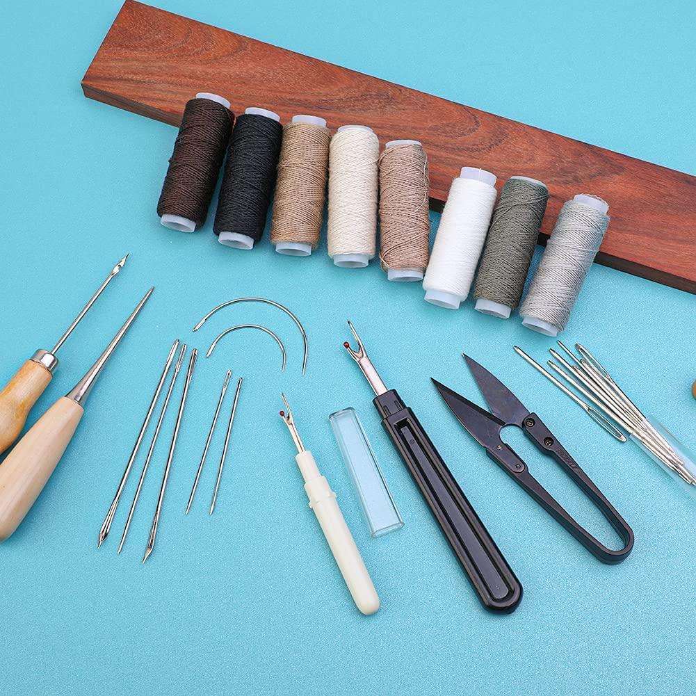 BAGERLA 48 Piece Leather Sewing Kit, Upholstery Repair Kit, Leather  Stitching Kit with Upholstery Thread, Sewing Awl, Seam Ripper, Needles,  Thimble