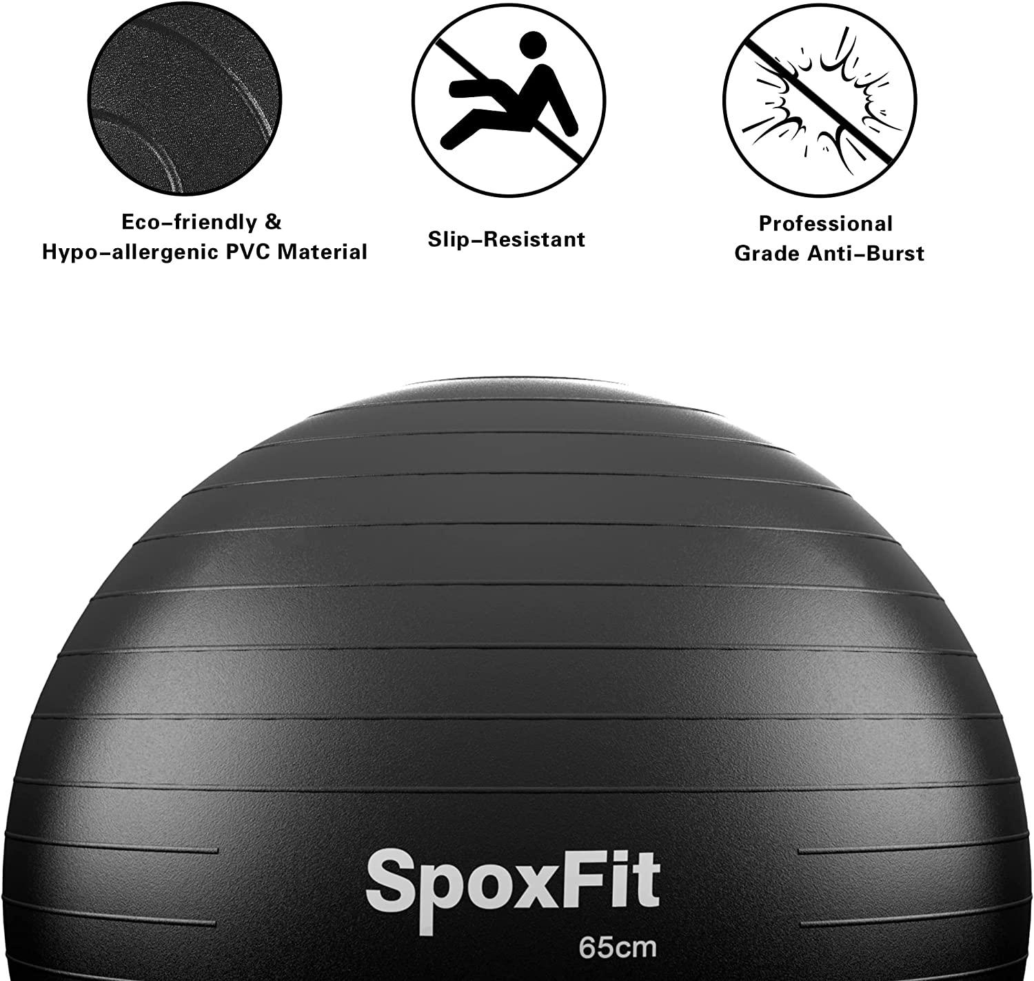 SpoxFit Exercise Ball, 65cm AntiBurst Yoga Ball, Stability Fitness