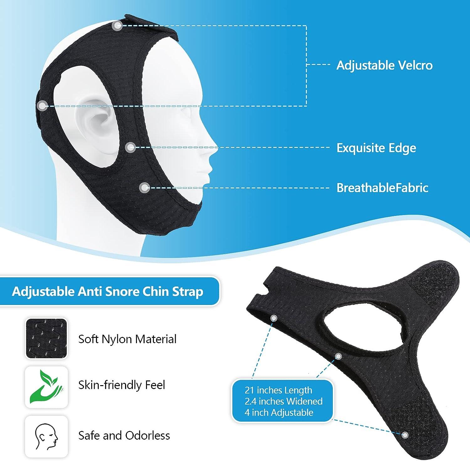 Adjustable and Breathable AntiSnore Chin Strap for CPAP Users Black