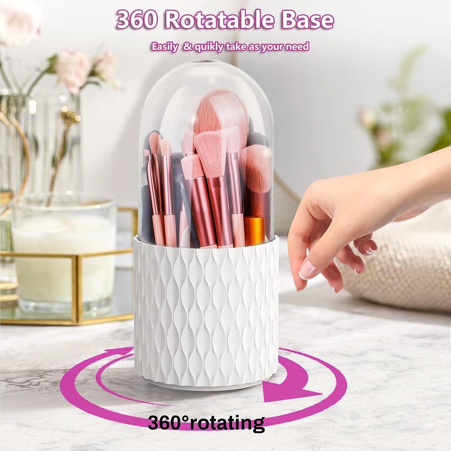 360 Degree Rotating Makeup Brush Holder with Lid Dustproof Clear Makeup  Brush Organizer Container - White - China Container and Organizer price