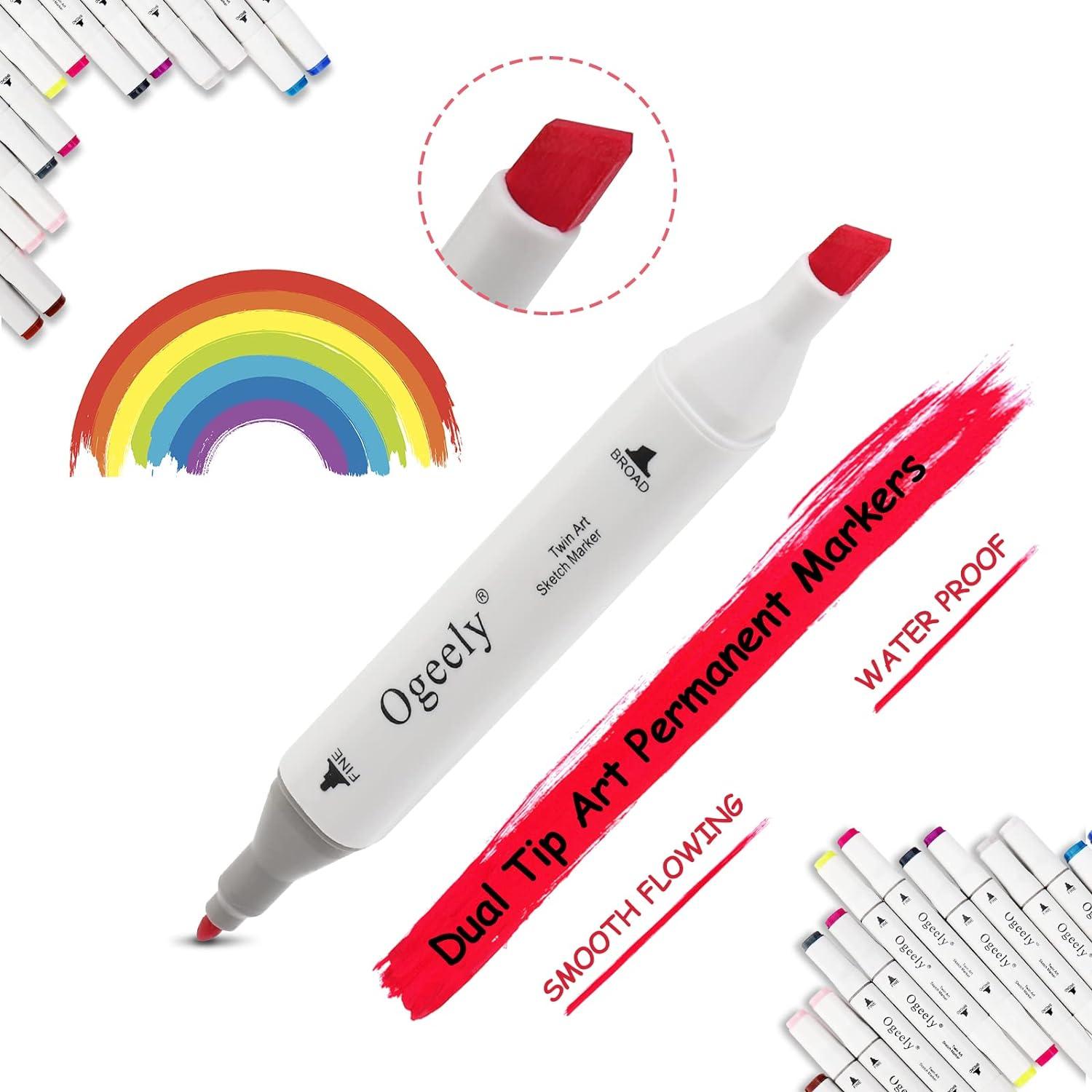 Ogeely Alcohol Markers 82 Color Dual Tip Permanent Art Markers for