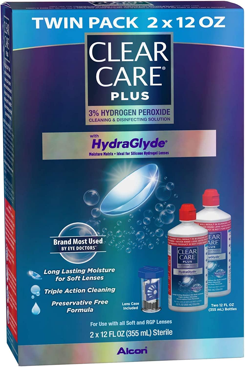 Clear Care Plus Cleaning Solution with Lens Case, Twin Pack, Multi, 12