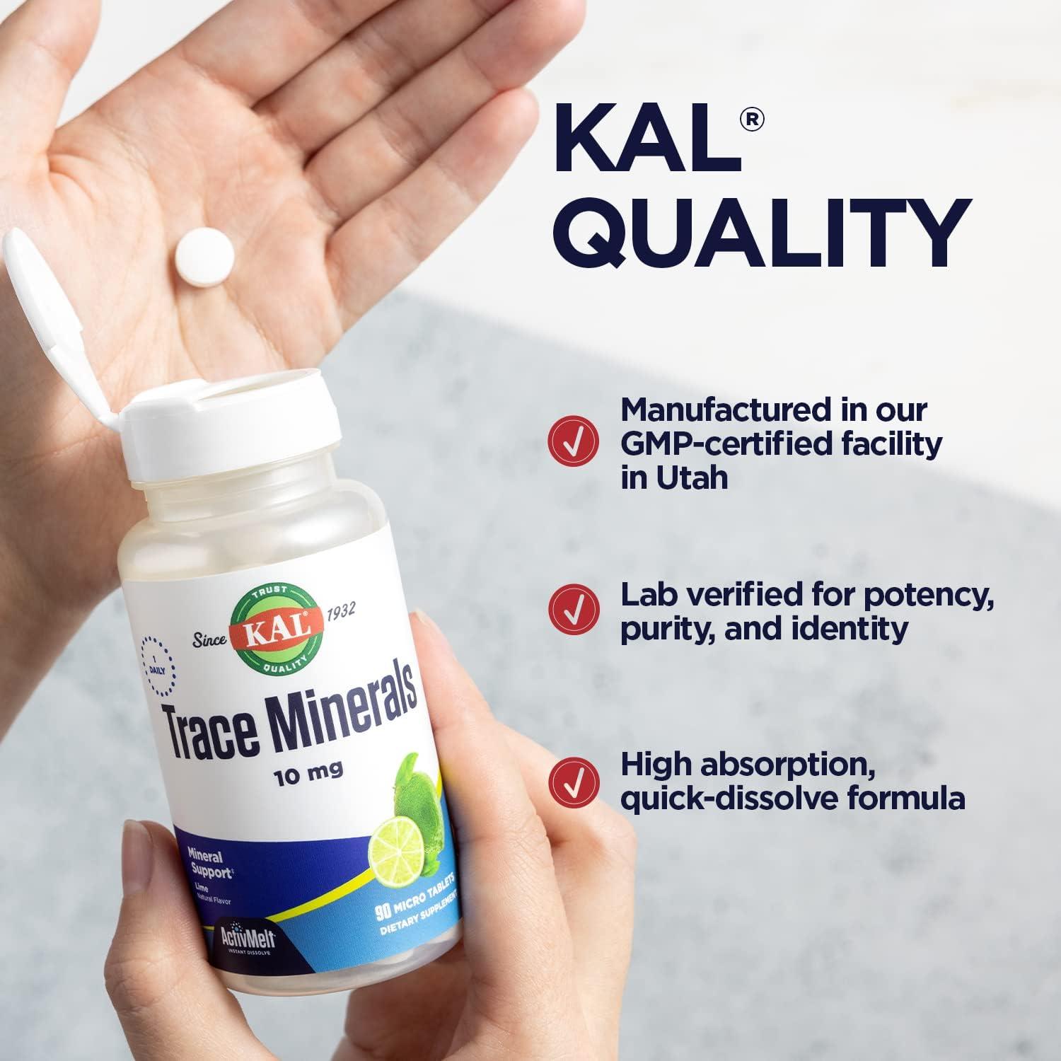 KAL Trace Minerals 10 mg Mineral Supplements Natural Lime Flavor Trace