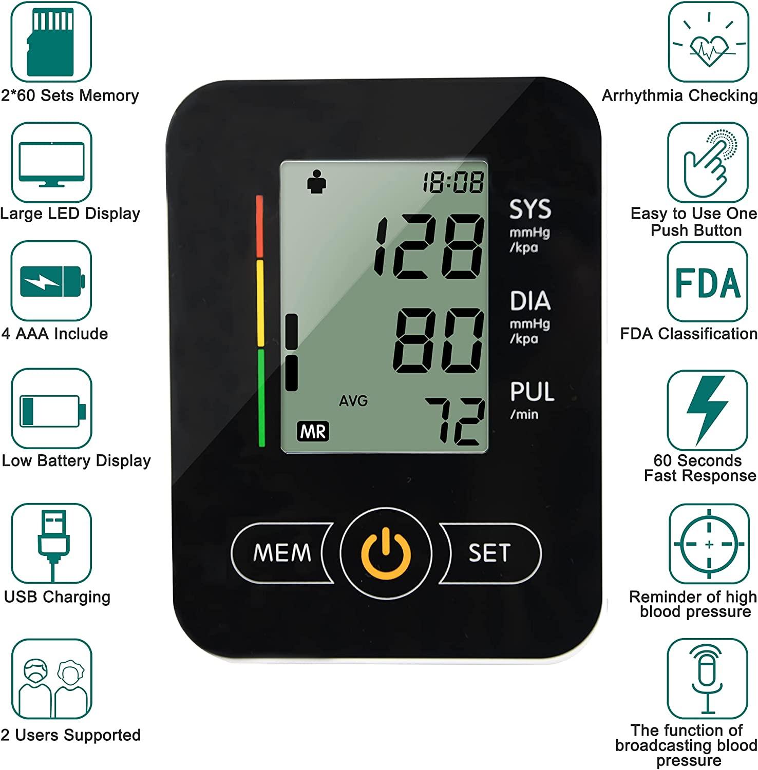Automatic Arm Blood Pressure Monitors-maguja Automatic Digital Upper Arm Blood  Pressure Monitor Arm Machine, Wide Range of Bandwidth, Large Cuff, Large  LCD Display BP Monitor, Suitable for Home Use Black