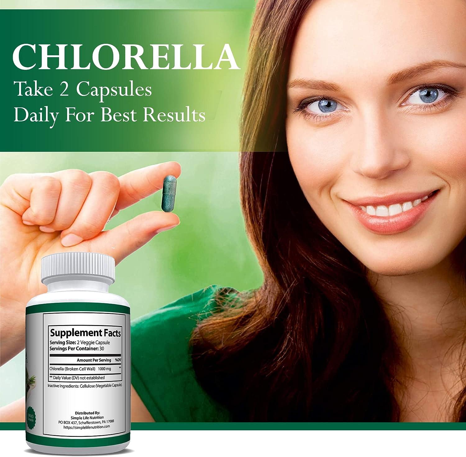 Simple Life Nutrition Organic Chlorella Capsules Cracked Cell Wall Powder Blood Pressure