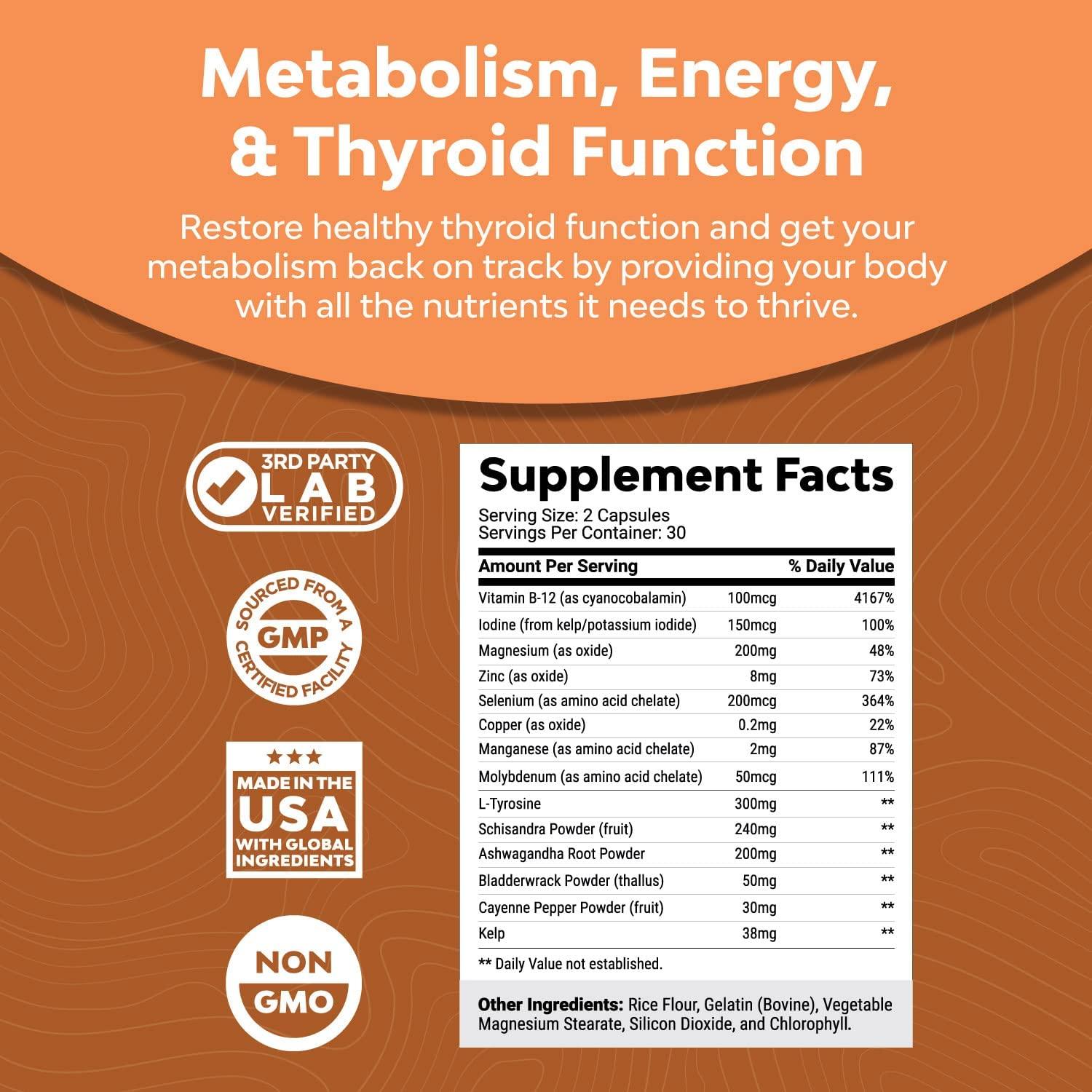 Pure Thyroid Support Supplement with Iodine Mood Booster Energy