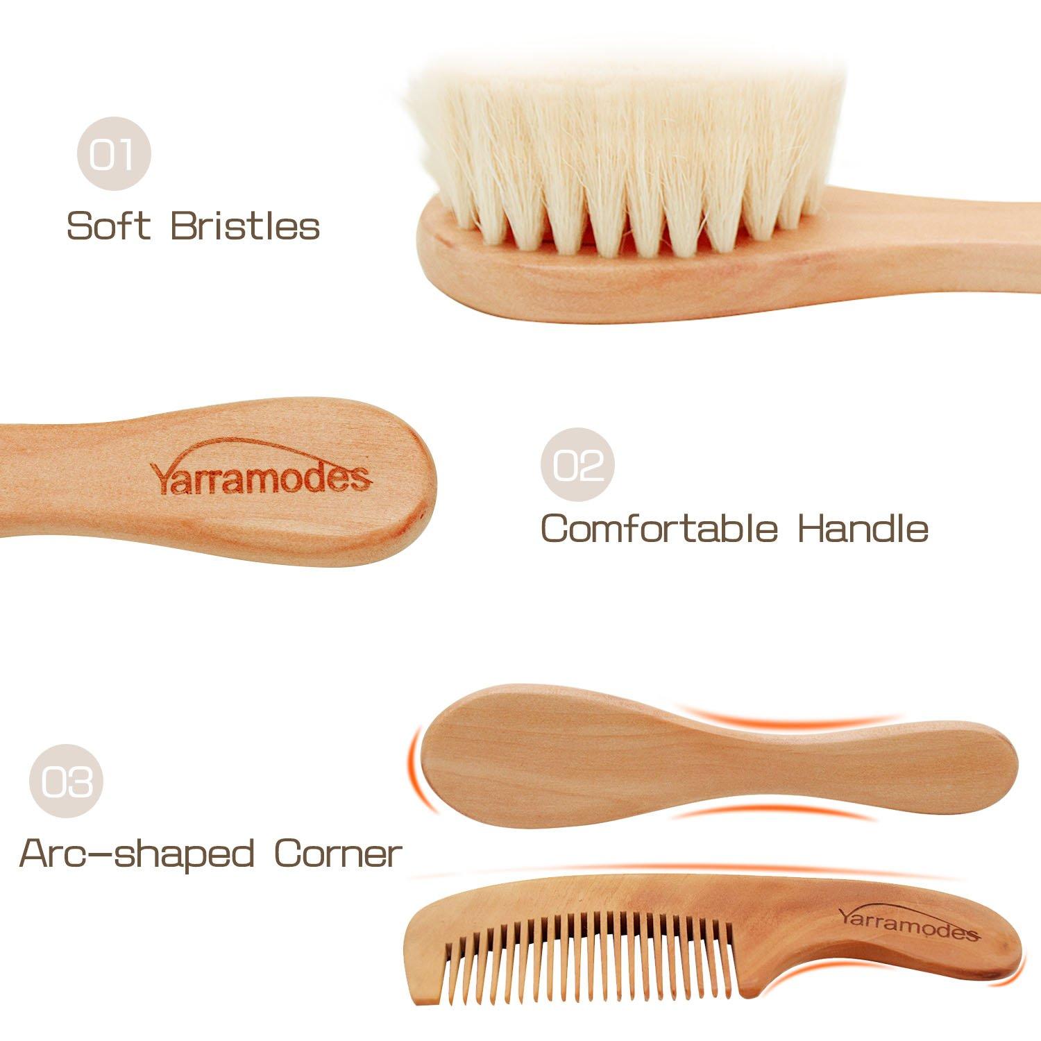 Baby Goat Hair Brush and Comb Set for Newborns & Toddlers Eco-Friendly Safe  Brush for Cradle Cap Natural Wooden Comb Perfect Baby Shower and Registry  Gift (Baby Hair Brush and Comb Set)