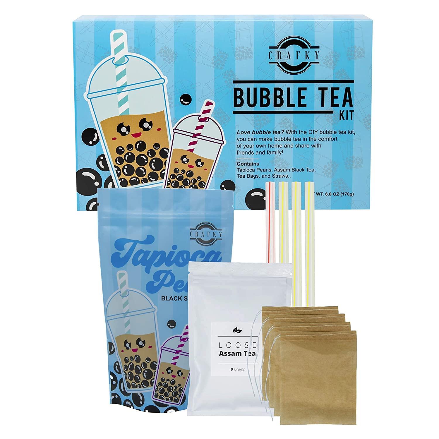 Crafky DIY Bubble Tea Kit, Complete with Boba Tapioca Pearls, Straws