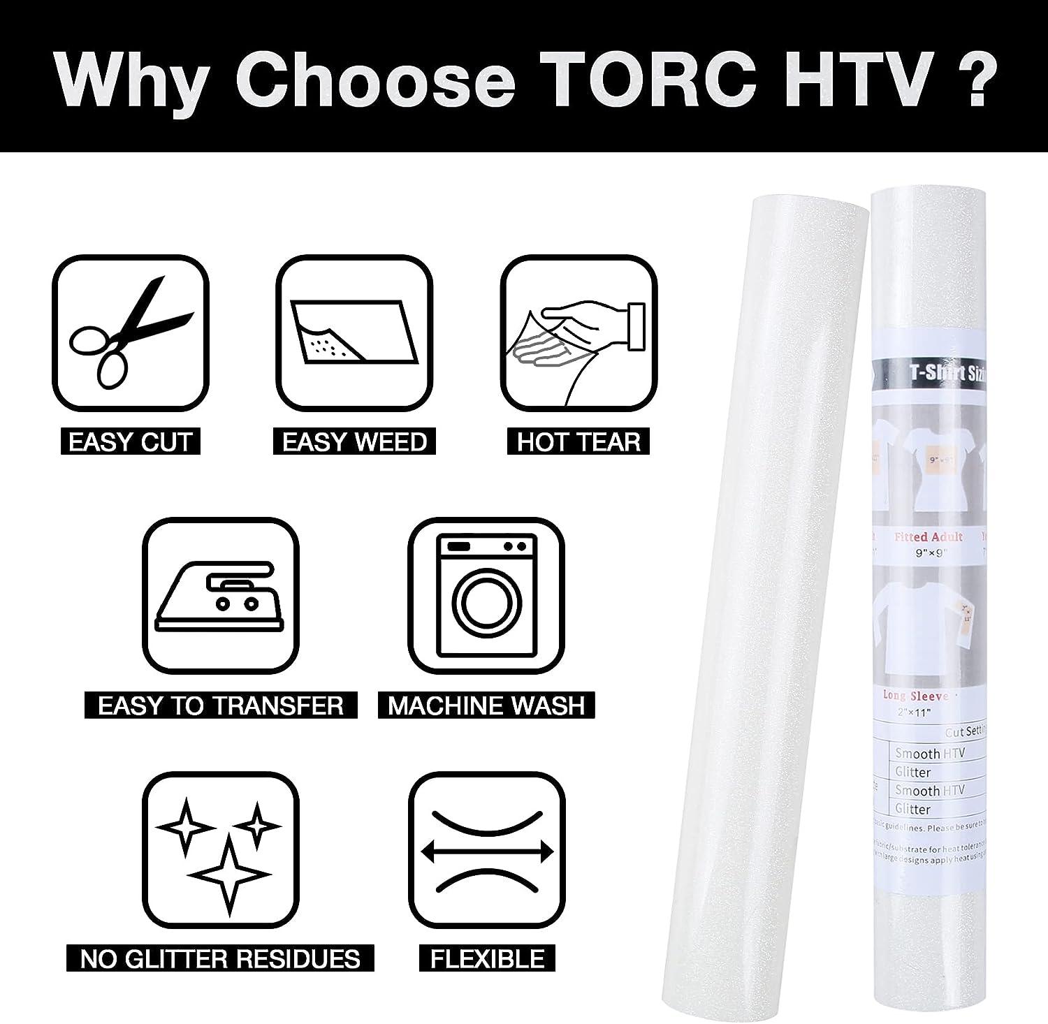 TORC White Glitter HTV Heat Transfer Vinyl Roll 12 inch x 5 ft Iron on Vinyl  for T Shirts Crafts White 1 Roll