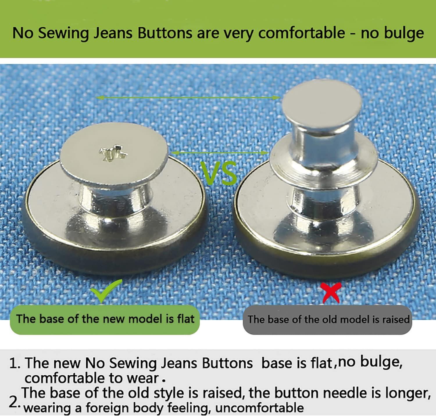 ZHIYONZEE 12 Sets Adjustable Buttons for Jeans, 20mm No Sew Instant Metal Buttons, Removable Jean Buttons Replacement Repair Kit with Threads Rivets