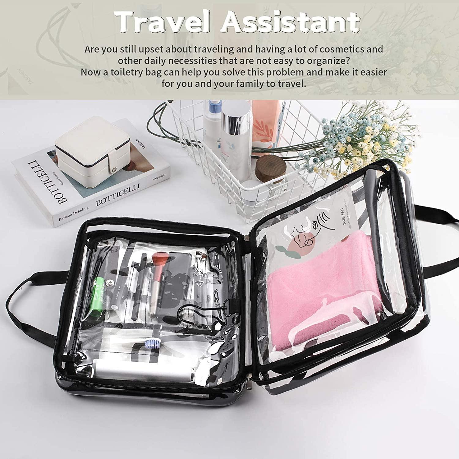MIZATTO Toiletry Bag for Women, Hanging Travel Makeup Bag Organizer with  TSA Approved Transparent Cosmetic Bag for Full Sized Toiletries, Makeup
