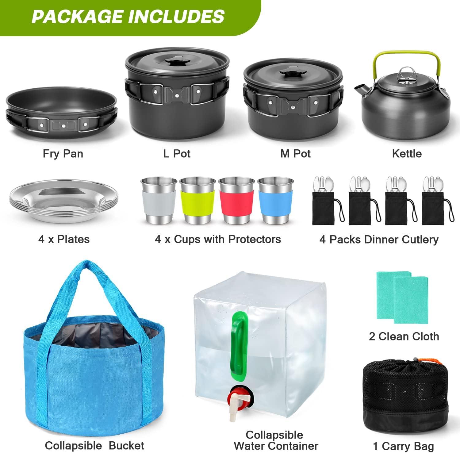 Camping Cookware Mess Kit, Non-Stick Lightweight Portable