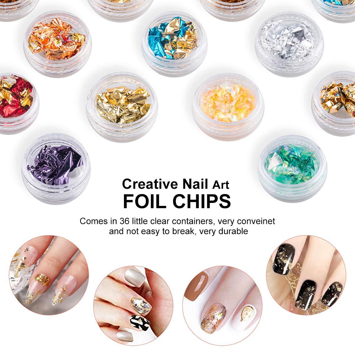5 Boxes Nail Art Rhinestones Kit with 36 Pots Foils Flakes, Nail Crystal Gem Studs, Subay