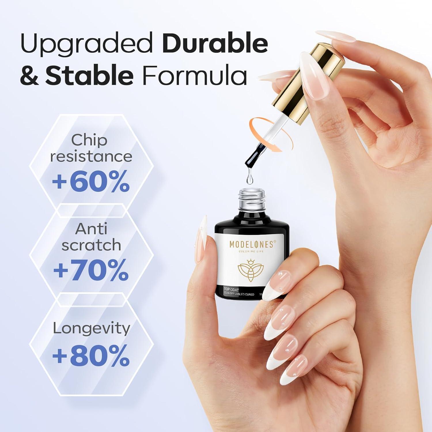 Modelones No Wipe Gel Top Coat Set 2pcs Clear Glossy Finish