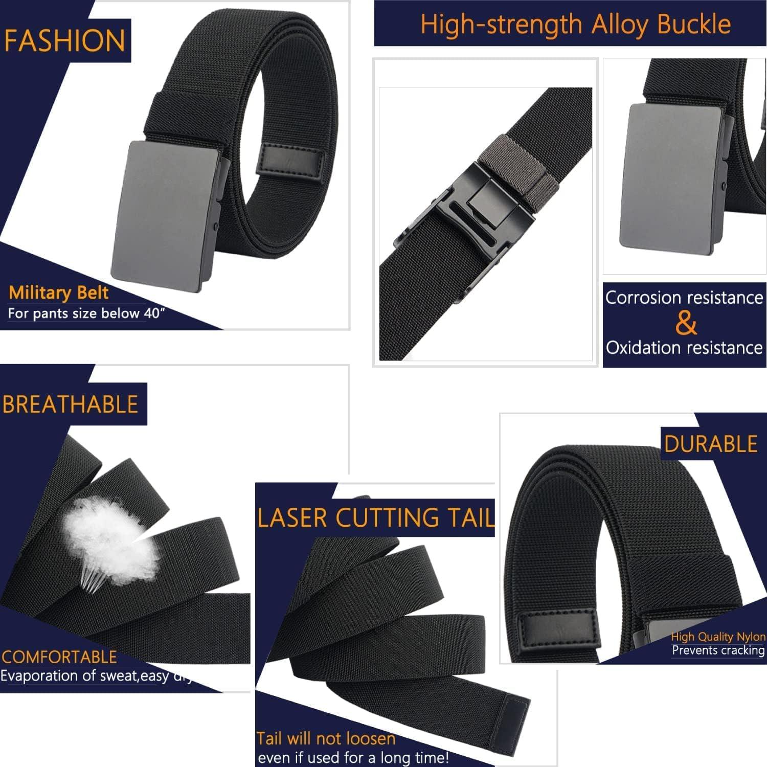 LionVII Casual Mens Belt, Elastic Work Belt with Metal Buckle Adjustable Web  Waist Strap, Easy Trim to Fit 27- 46 Waist Gray