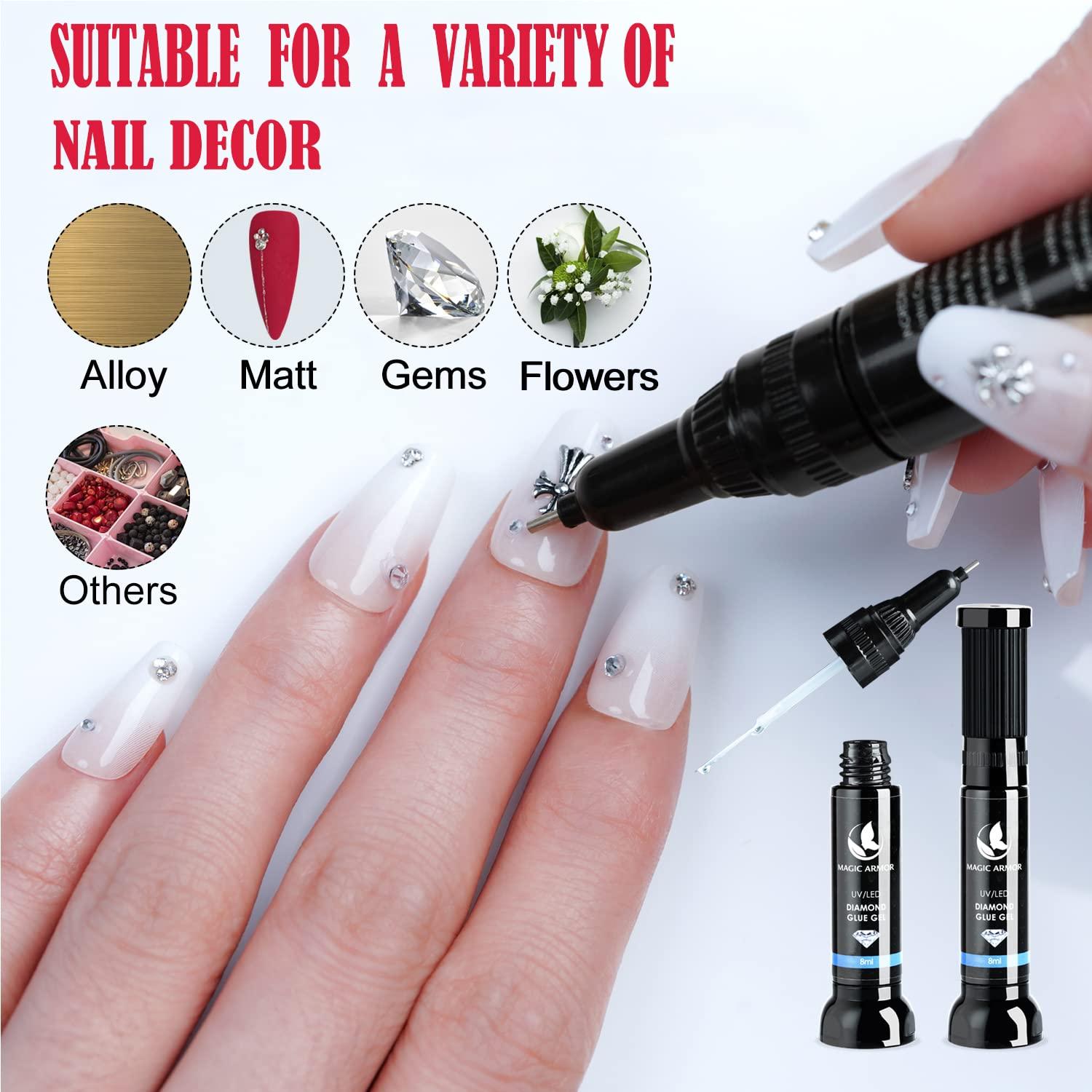 2pcs Nail Rhinestone Glue Gel with Brush & Nail Glue Precision Pen tip